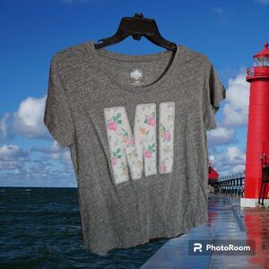 State of Mine Floral MI Size‎ M T-Shirt Gray